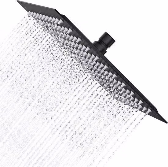 Soffione a pioggia in acciaio inossidabile, 30 x 30 cm, nero, con 144 ugelli