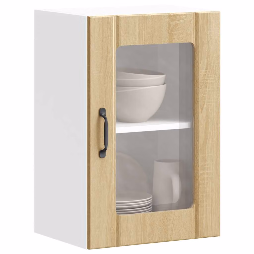 Pensile da cucina moderno vidaXL con ante in vetro, bianco e marrone, L: 60,0 cm, P: 31,0 cm, H: 40,0 cm