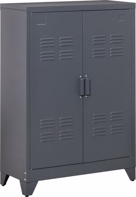 Mobiletto Multiuso HOMCOM in Metallo con 2 Ante, Stile Industriale, Grigio, L 75 cm x P 33 cm x H 110 cm