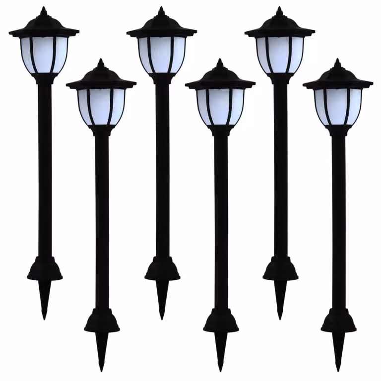 The Living Store Luci solari da esterno 6 pz. LED nero