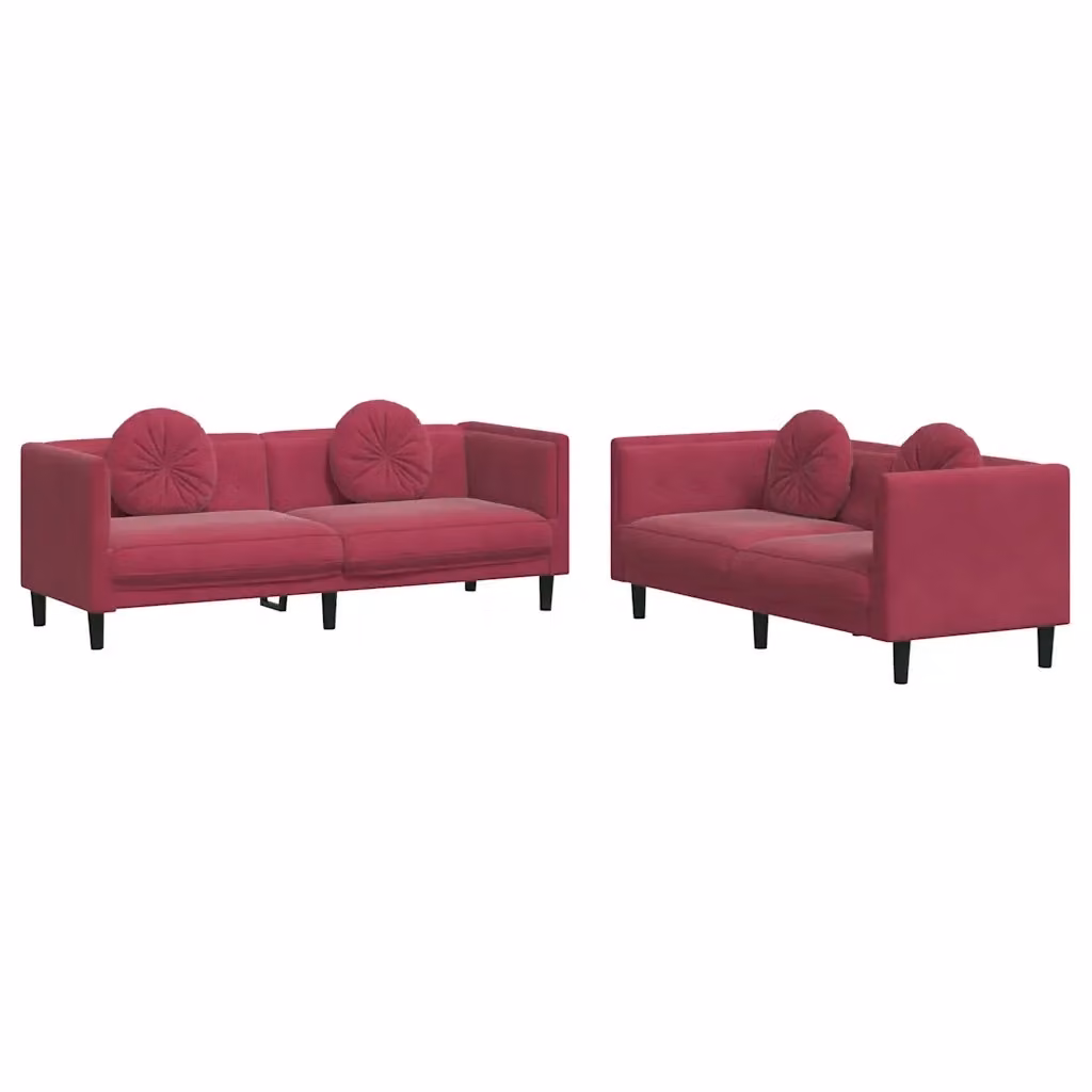 Set di 2 divani moderni vidaXL in velluto rosso con cuscini per il tuo soggiorno – 2