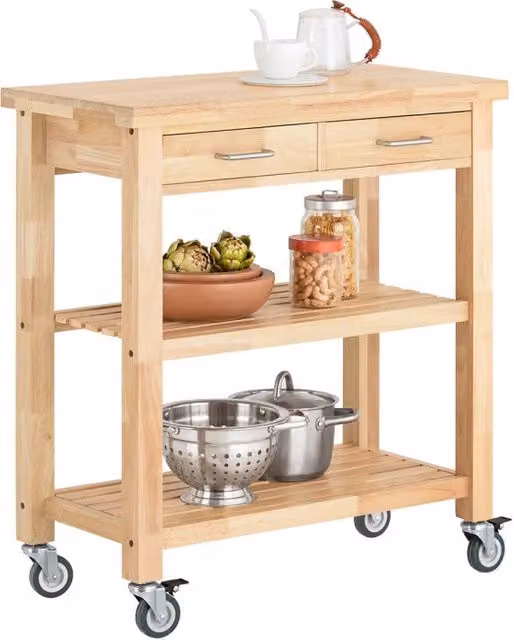 Carrello da cucina SOBUY in legno e bambù marrone con ruote, design moderno e rettangolare, L: 60 cm, P: 30 cm, H: 90 cm