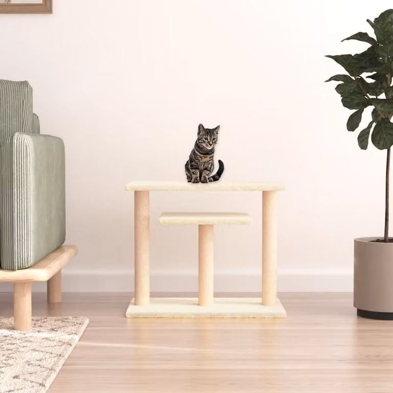 vidaXL Tiragraffi per Gatti con Piattaforme in Sisal e Legno, Beige, H: 62,5 cm x L: 34,5 cm x P: 34,5 cm