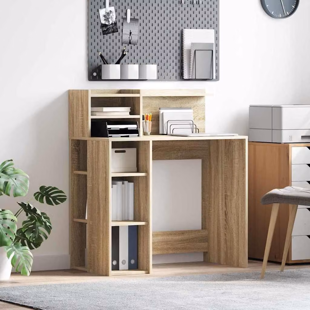 Maison Exclusive - Scrivania in legno impiallacciato effetto Sonoma, dimensioni 90 x 48 x 101,5 cm