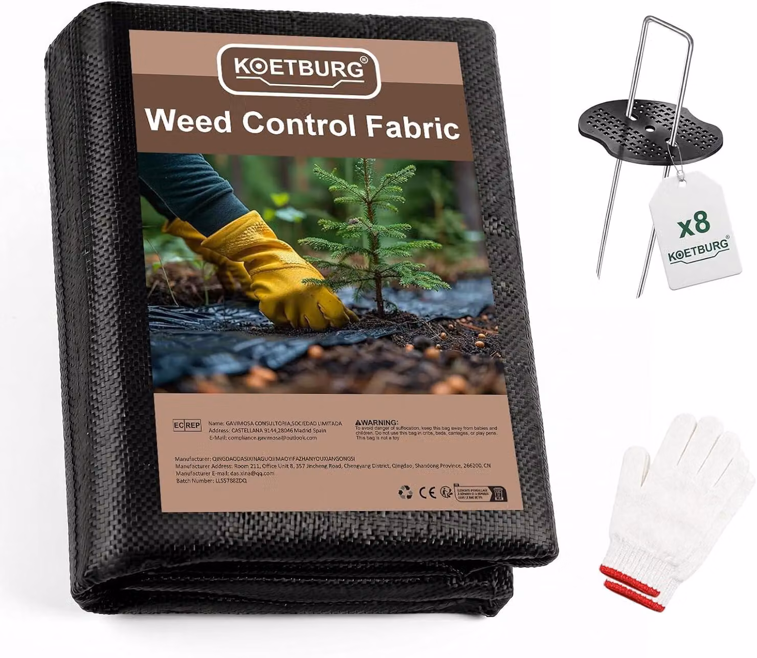 Tessuto antierbacce resistente a strappi, 10 m², con 8 picchetti per il fissaggio al terreno, permeabile all'acqua, resistente ai raggi UV, ideale per giardinaggio e lavori di paesaggistica