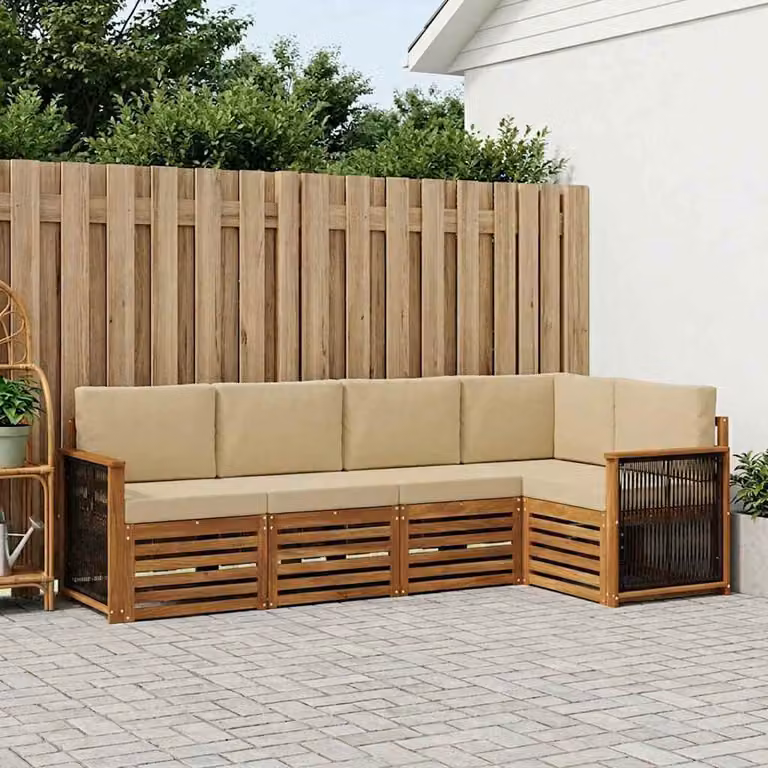 Set di divani da esterno vidaXL 4 pz in legno di acacia con cuscini, composizione a L moderna per giardino e terrazza, beige