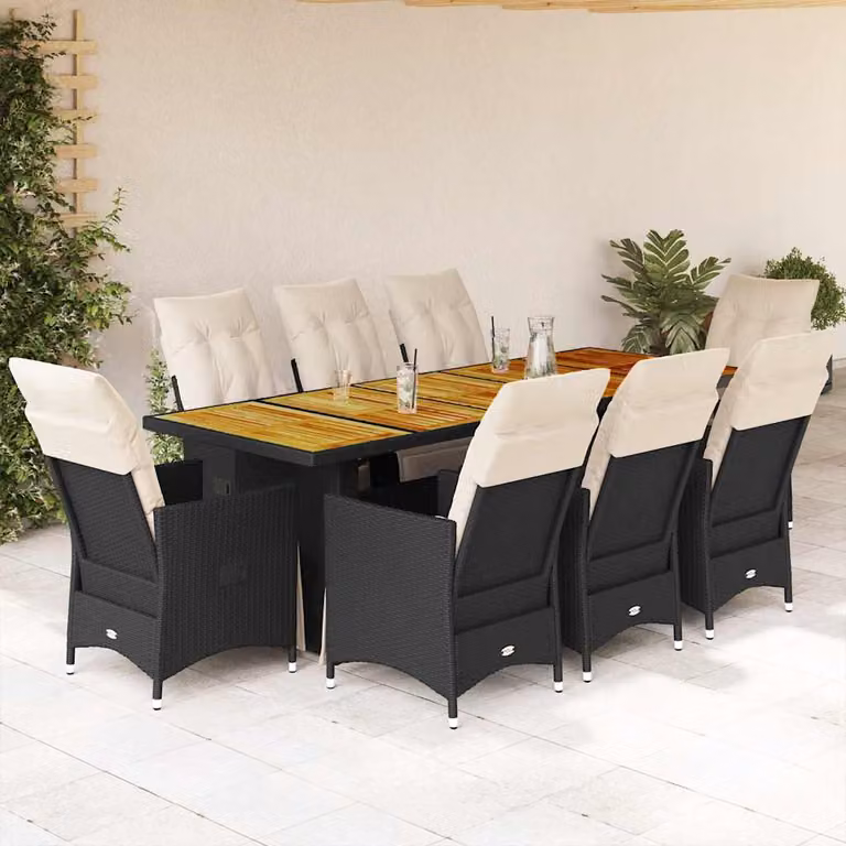 Set Bistrò da Giardino vidaXL 9 pz in Polyrattan e Legno di Acacia Nero e Bianco