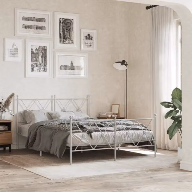 Giroletto con Testiera e Pediera-Struttura Letto Metallo Bianco 140x190 cm 637787