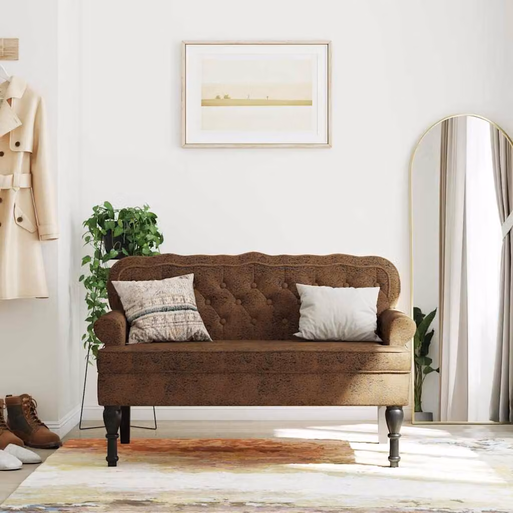 Panca con schienale vidaXL in scamosciato marrone con braccioli L: 119,5 cm, P: 64,5 cm, H: 75 cm