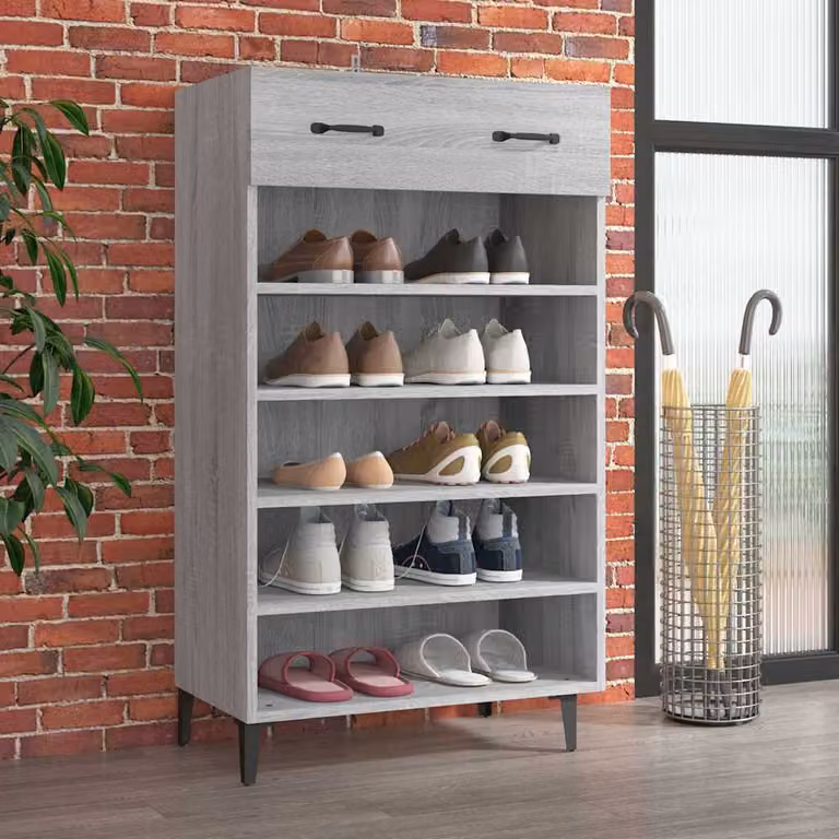 Scarpiera moderna vidaXL Grigio con ante e ripiani, L: 60 cm, P: 35 cm, H: 105 cm