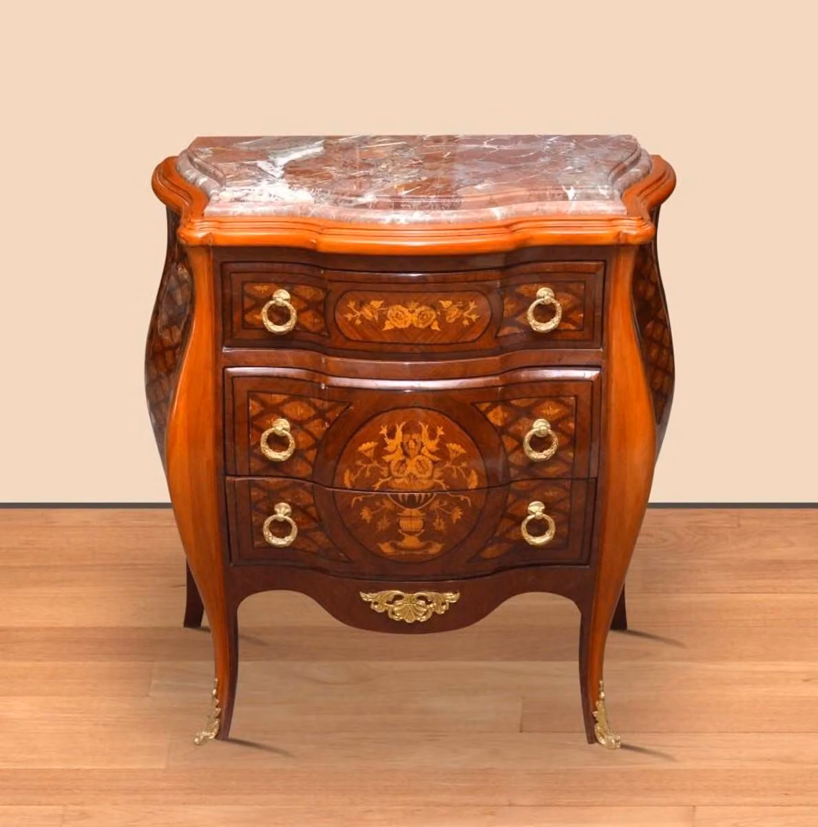 Casa Padrino Cassettiera barocca marrone/oro 85 x 45 x h. 85 cm - Cassettiera artigianale in legno massiccio con 3 cassetti e piano in marmo - Mobili barocchi