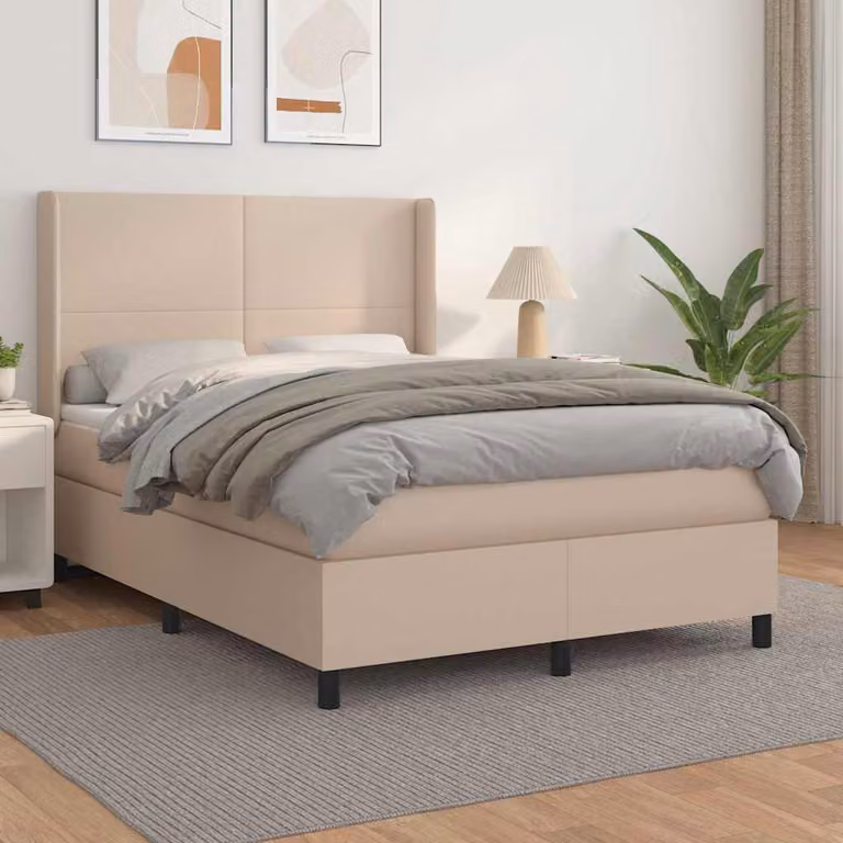 vidaXL Giroletto a Molle con Materasso in Similpelle Beige, L/P: 140 x 200 cm