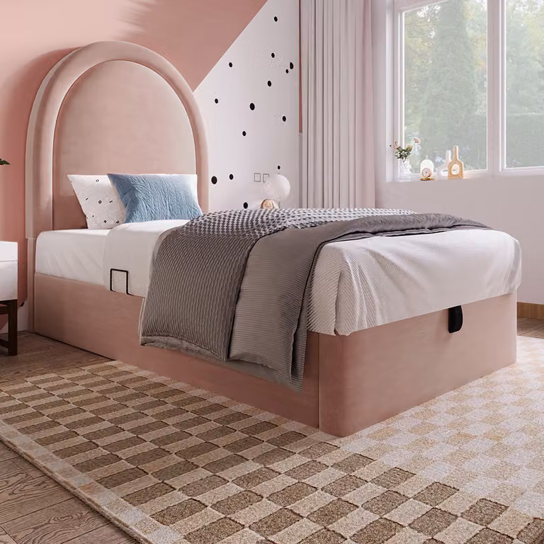 Letto imbottito Sweiko per bambini, letto singolo con motivo cosmico, 90 x 190 cm, rosa, velluto per bambini e bambine (senza materasso)