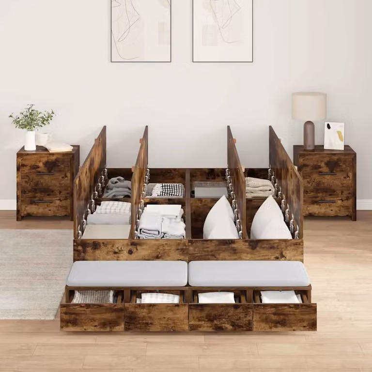 vidaXL Struttura letto con contenitore e cassetti in legno marrone, L/P/H: 120 x 200 x 31,5 cm