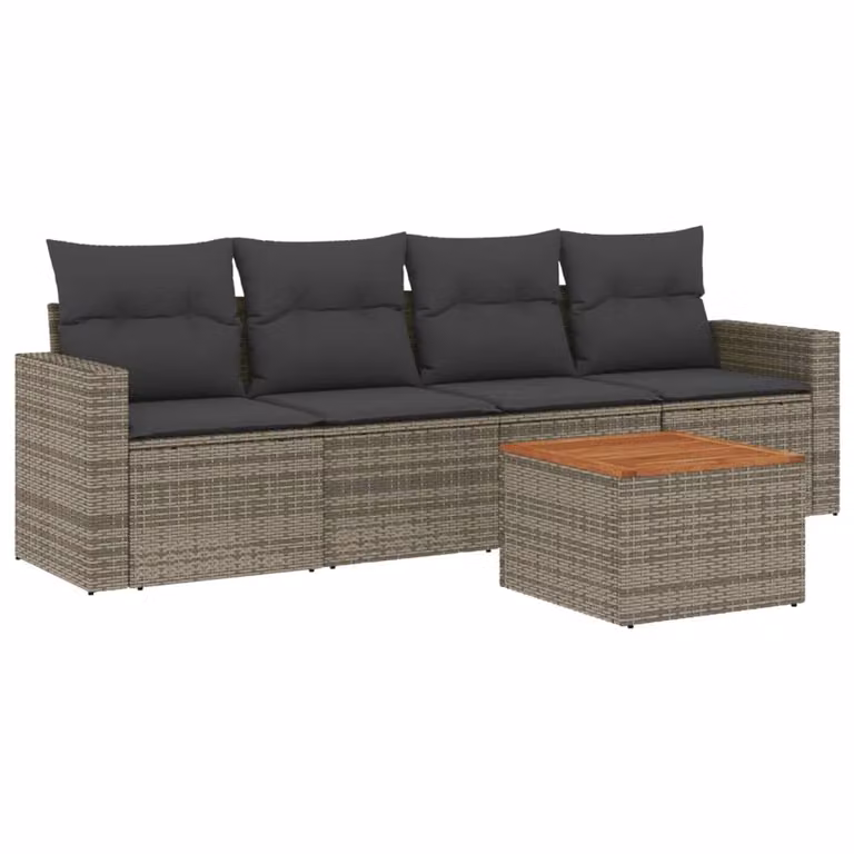 Set Divano da Giardino 5 pz con Cuscini Grigio in Polyrattan