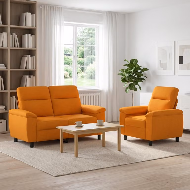 Set di 2 divani moderni vidaXL in tessuto giallo e arancione con struttura in metallo per il tuo soggiorno