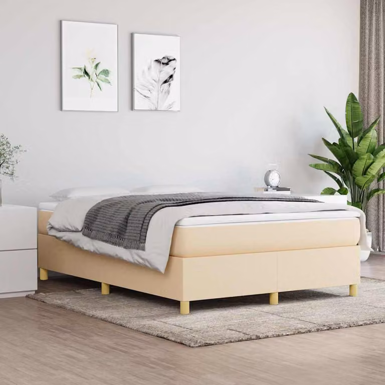 vidaXL Struttura Letto Imbottita con Doghe a Rete a Molle in Tessuto Beige L: 140 cm, P: 190 cm