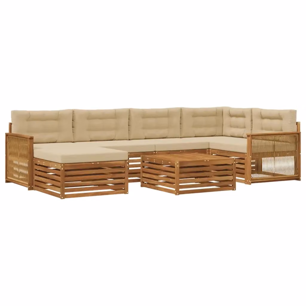 Set di divani da esterno a L vidaXL in legno di acacia con 7 pezzi, colore beige e marrone, comprensivo di tavolino e pouf – 2
