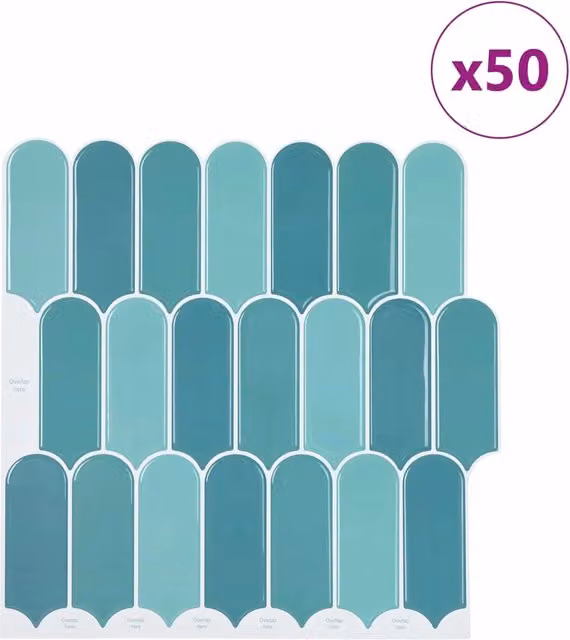 Set di 50 piastrelle Piuma blu in poliuretano e PET CFW7737425, dimensioni 30 x 30 cm – 1