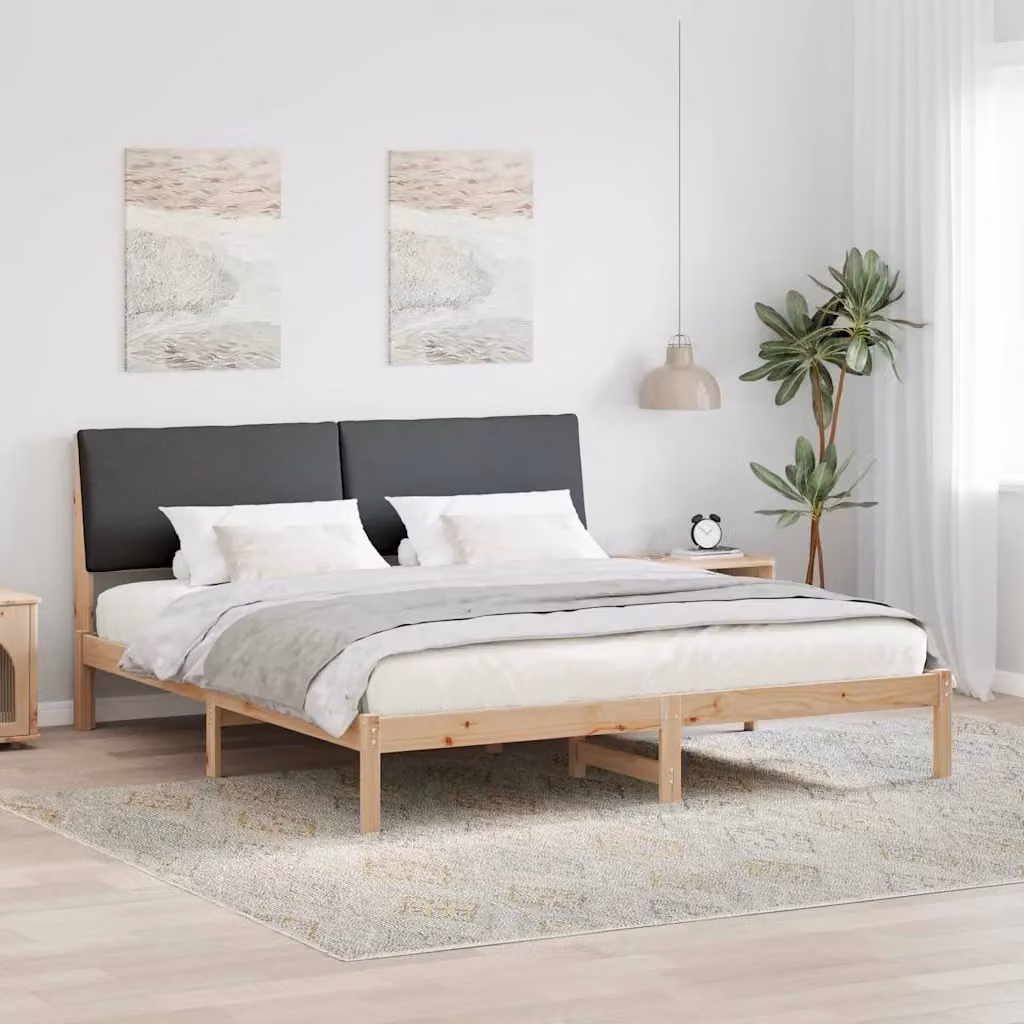 Struttura del letto moderna vidaXL in legno di pino e tessuto, marrone e grigio, 200 x 200 cm – 1