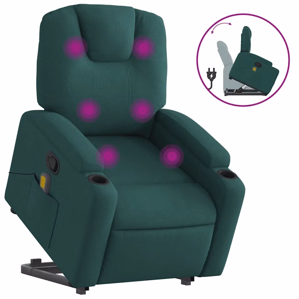 Poltrona Alzapersona con Assistenza Elettrica vidaXL Verde con Braccioli e Rivestimento in Tessuto – 2