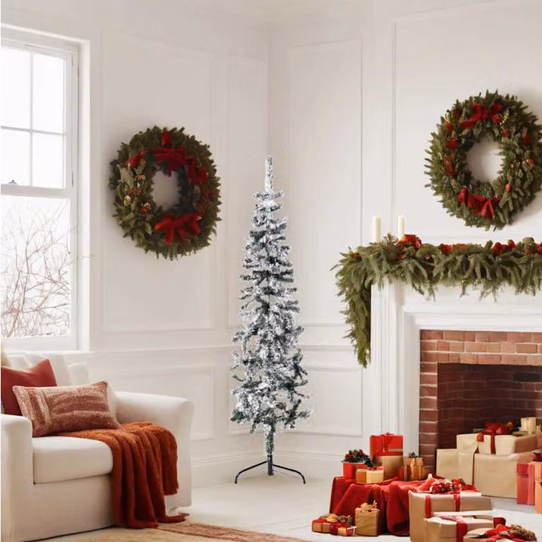 vidaXL Albero Natale Artificiale Sottile a Metà Neve Fioccata 150 cm