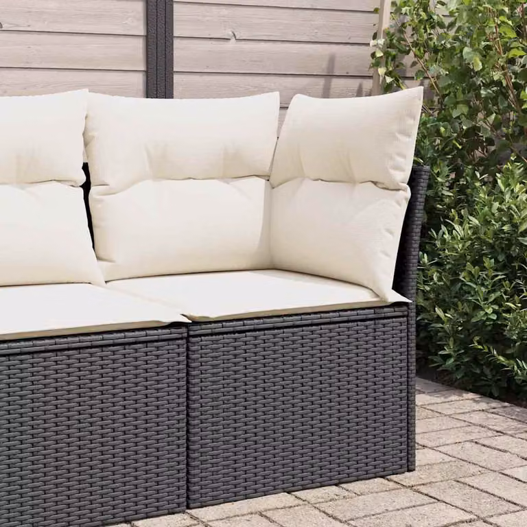 vidaXL Divano Angolare da Giardino in Polyrattan Nero con Cuscini e Struttura in Metallo