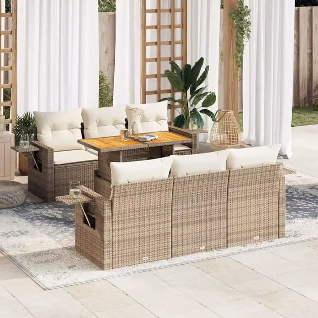 Set Divani da Giardino 7 pz con Cuscini Beige in Polyrattan 3327110