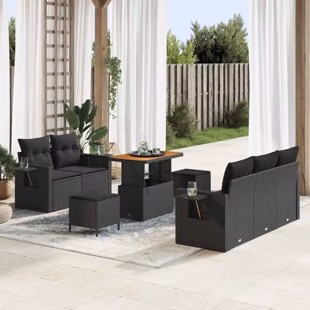 Set Divano da Giardino 8 pz Nero polyrattan 3361689