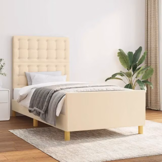 Letto con testiera imbottita vidaXL in tessuto beige L 80 x P 200 cm