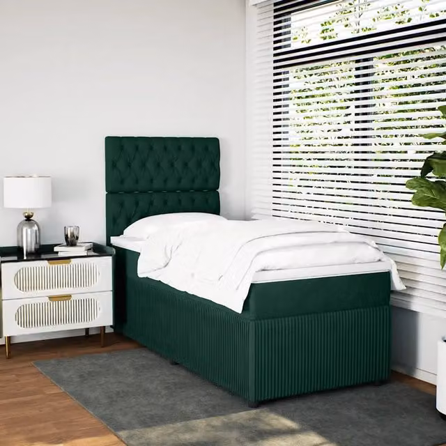 Letto Ibrido con Giroletto a Molle e Materasso vidaXL in Velluto Verde Scuro e Bianco, L/P/H: 80 x 200 cm
