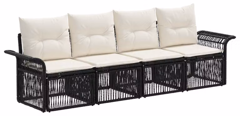 Set di divani da giardino, 4 pezzi, colore nero, in rattan sintetico