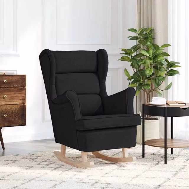 Sedia a Dondolo vidaXL Nera in Tessuto con Braccioli L: 74 cm, P: 90 cm, H: 102 cm