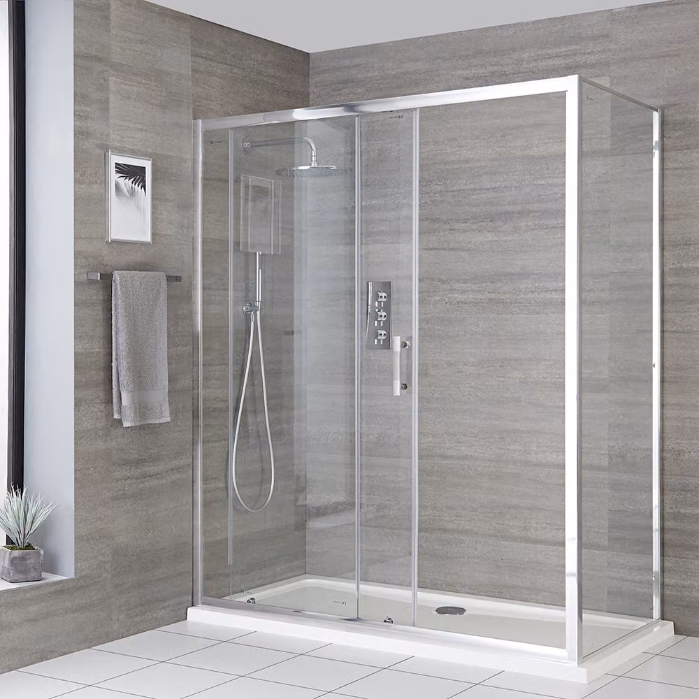Box Doccia Angolare con Porta Scorrevole e Piatto Doccia Bianco - 1000 x 700mm - Portland