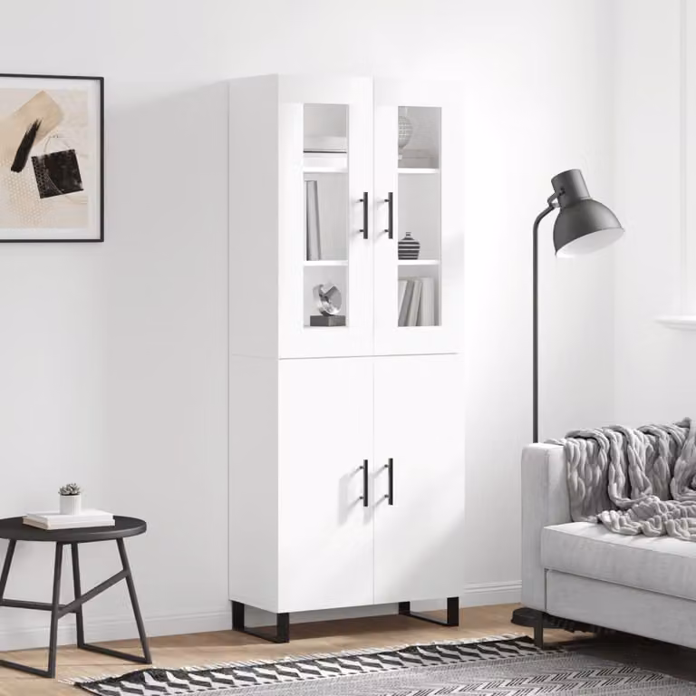 vidaXL Credenza Moderna Bianca con Ante in Vetro e Ripiani Interni L: 69,5 cm, P: 34 cm, H: 180 cm