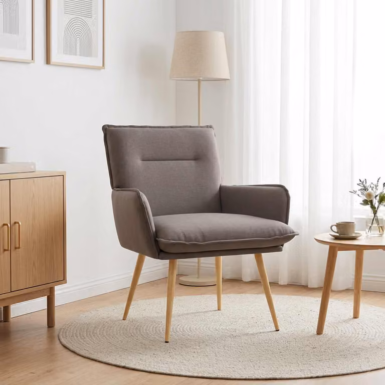 Poltrona moderna vidaXL in tessuto beige e grigio con struttura in metallo e braccioli