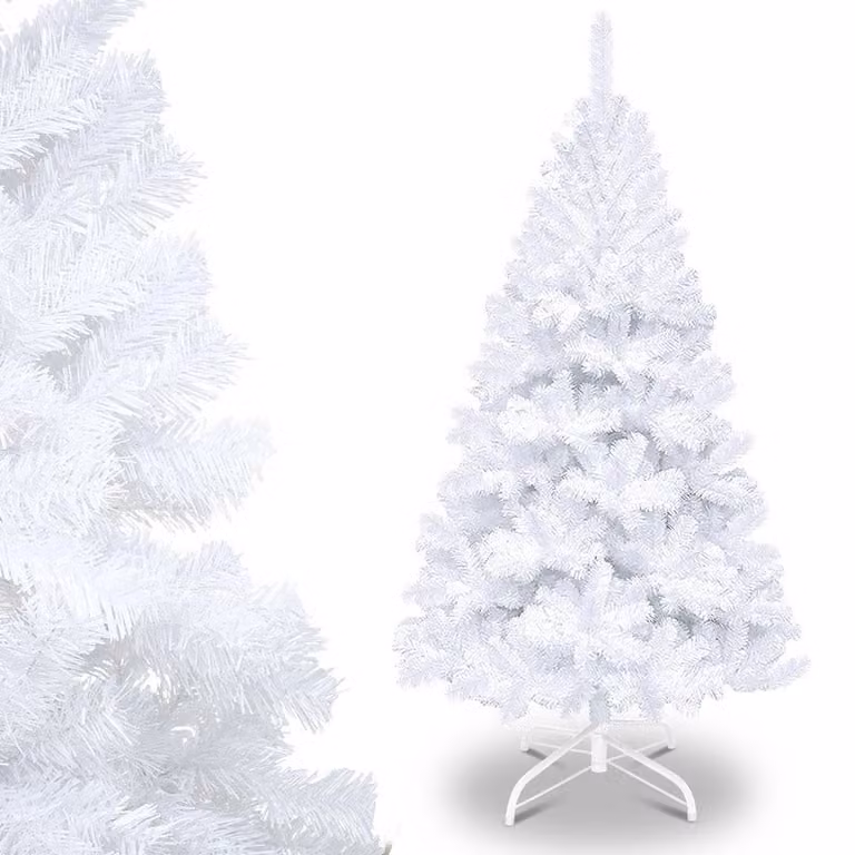 Albero di Natale artificiale Izrielar 150 cm, albero di Natale con supporto in metallo, albero di Natale 488 punte aghi in PVC, albero di Natale artificiale sistema pieghevole bianco
