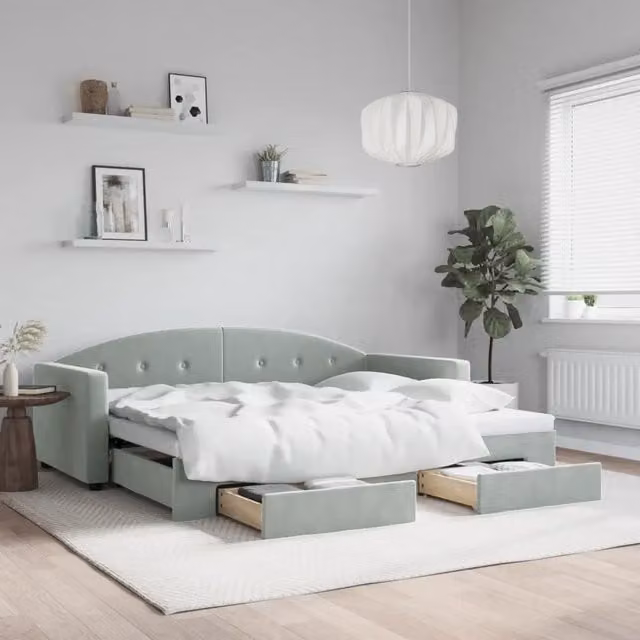 Divano Letto Estraibile Cassetti-Sofa Letto-Daybed Grigio Chiaro 90x190cm Velluto 570295