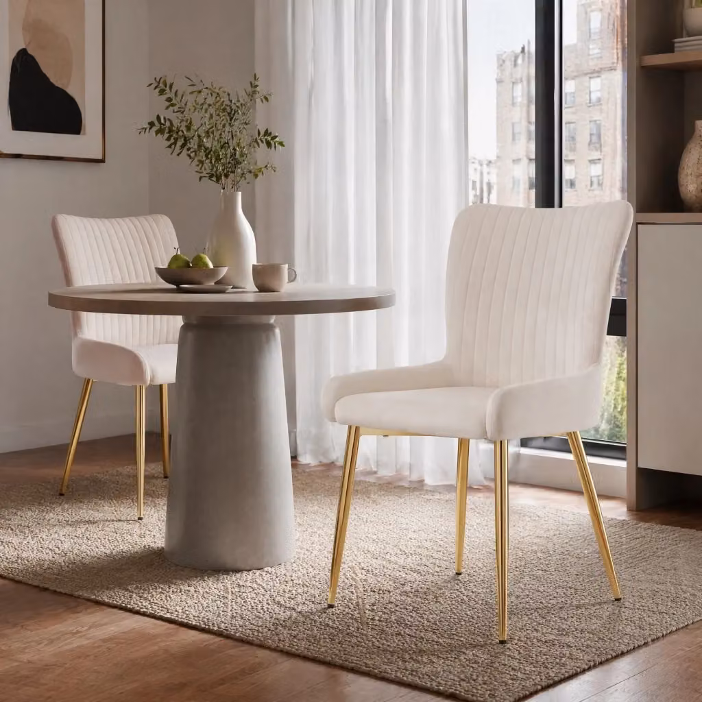 Set di 2 sedie da pranzo MODFU in velluto beige con gambe in metallo dorato lucido – 2