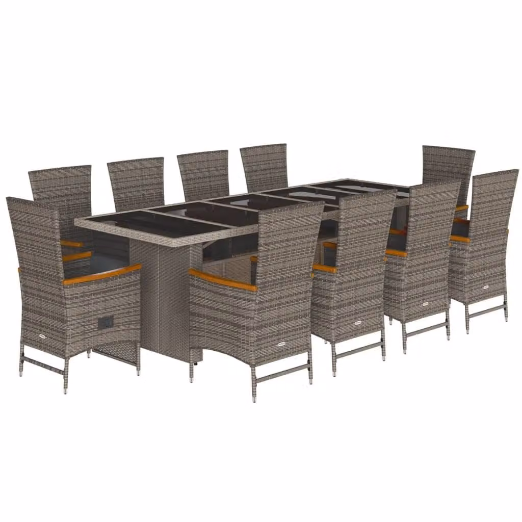 Set da Pranzo da Giardino 11pz con Cuscini in Polyrattan Grigio