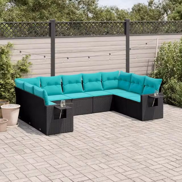 Set Divani da Giardino 9 pz con Cuscini Nero in Polyrattan 3220596