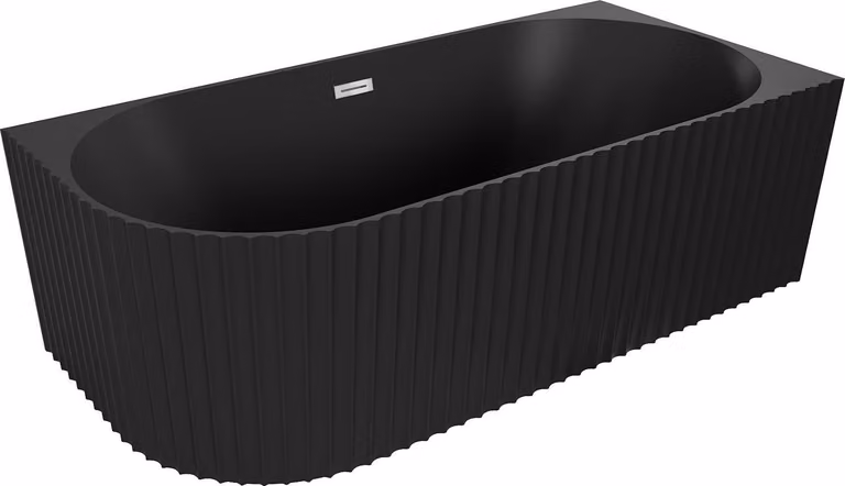 Mexen Gia vasca da bagno freestanding angolare scanalata destra 170 x 80 cm, nero opaco, troppopieno cromo - 52701708071P-01