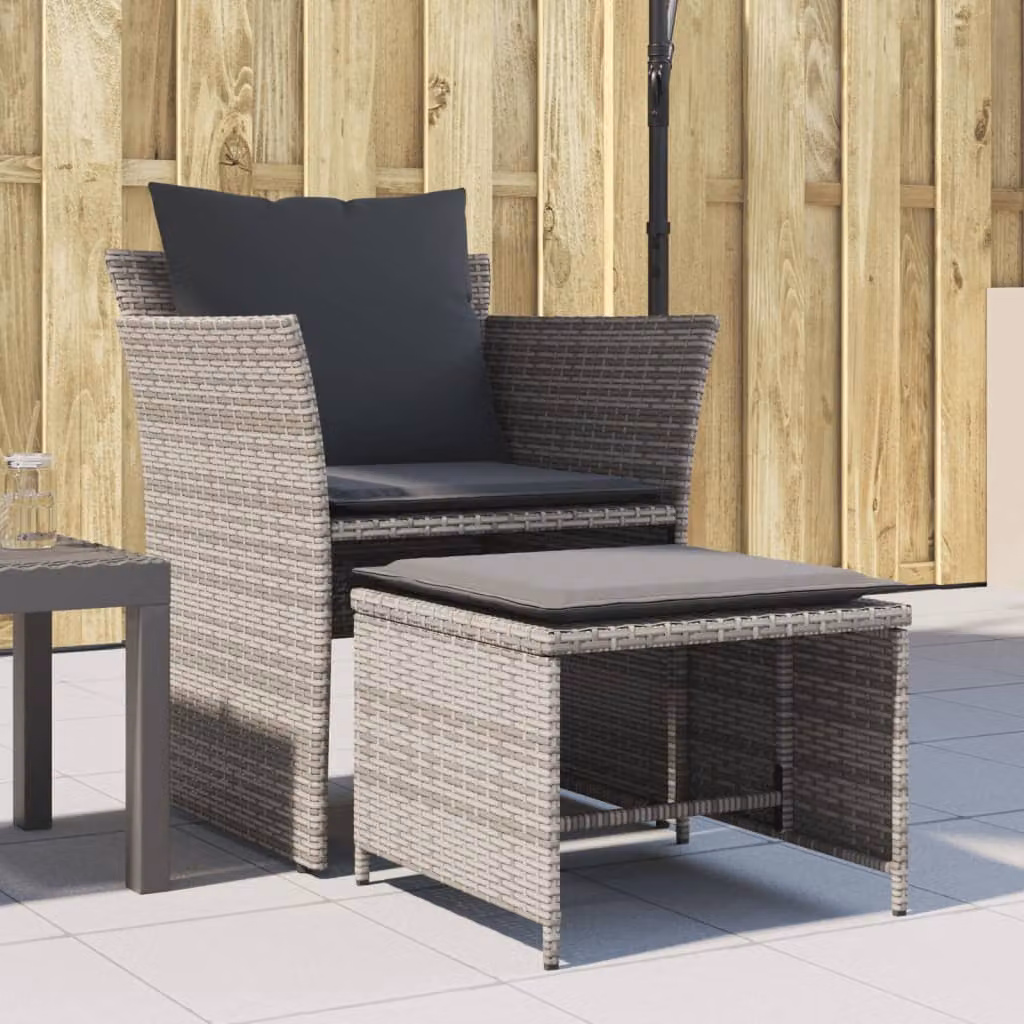 vidaXL Poltrona da Giardino con Poggiapiedi Grigia in Polyrattan e Metallo – 1