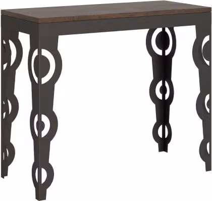 Consolle allungabile Itamoby Karamay Small Evolution in legno e metallo, colore Noce con telaio Antracite, L/P/H: 90 x 40 x 77 cm / 196 x 40 x 77 cm
