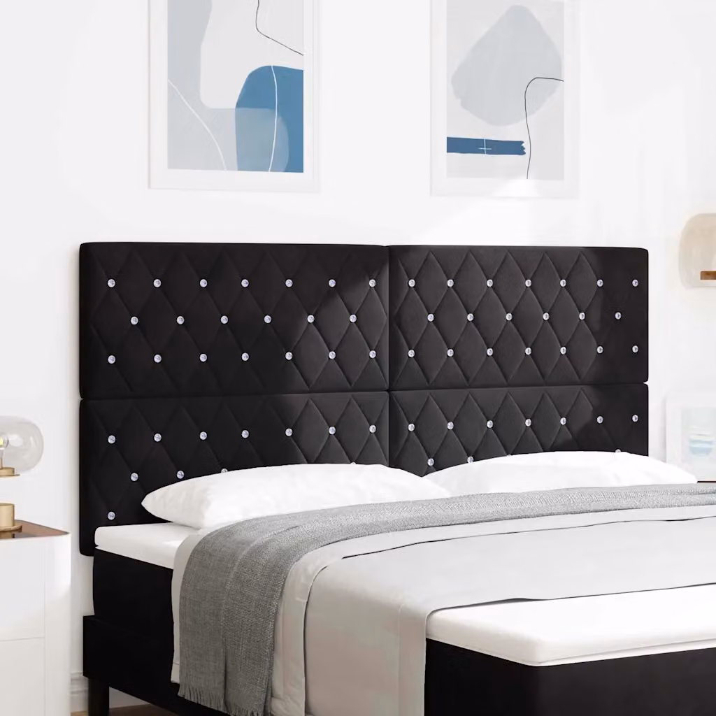 Testiera per letto moderna vidaXL in velluto nero con struttura in legno, Larghezza: 180 cm