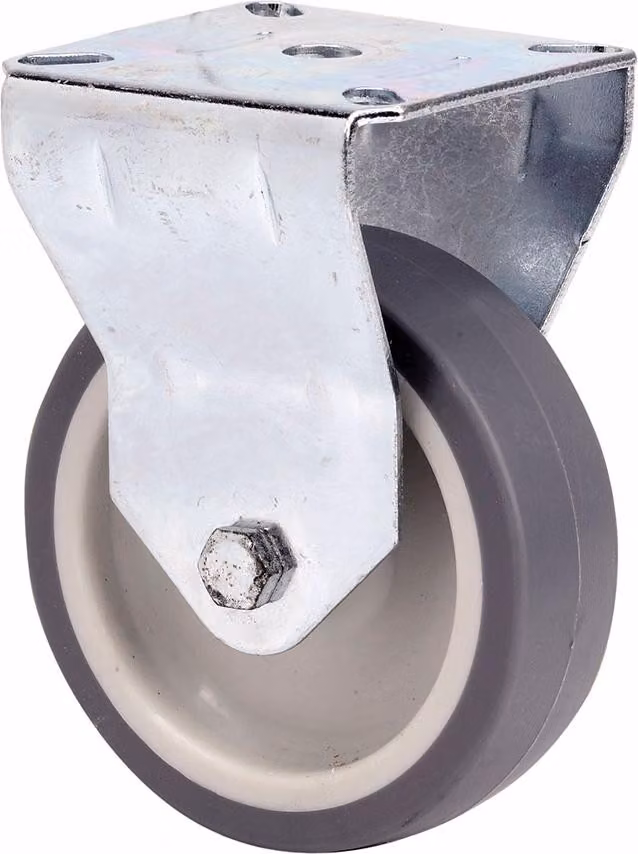 Rullo in gomma rigida con piastra e asse liscio, grigio, portata massima 60 kg, ø 8 cm