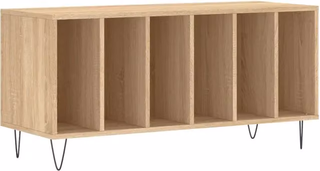 Mobile Porta Dischi Design In in Rovere Sonoma e Metallo, Stile Industrial, L 100 x P 38 x H 48 cm