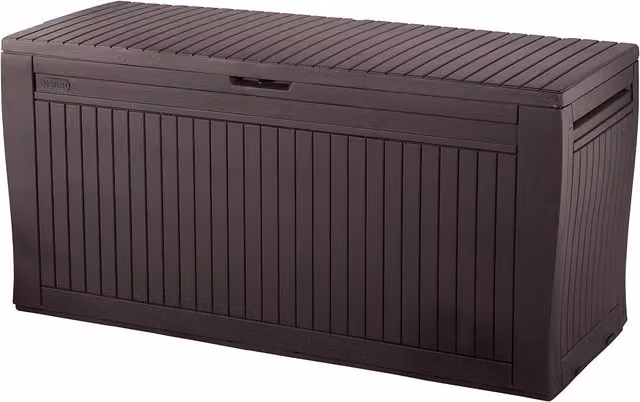 Baule da giardino Keter Comfy marrone con effetto legno, capacità 270L, L: 119,2 cm, P: 44,7 cm, H: 57 cm – 2