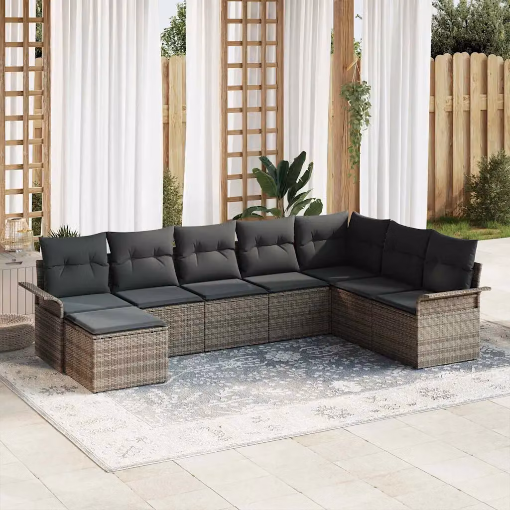 Set Divano da Giardino vidaXL 8 pz Grigio in Poly Rattan con Cuscini e Struttura in Acciaio – 1