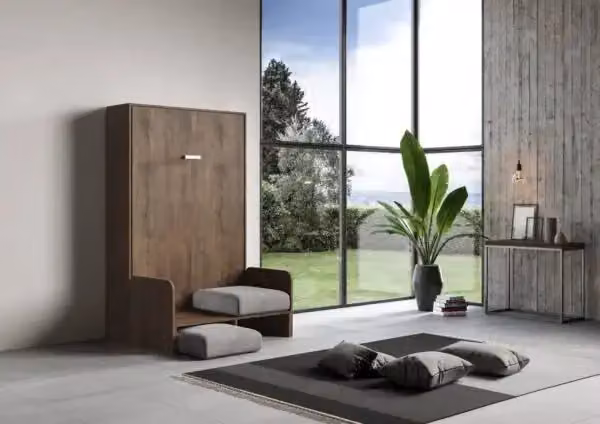 Letto matrimoniale a scomparsa Kentaro Kivio con divano, colore noce e grigio, L/P: 140 x 190 cm – 2